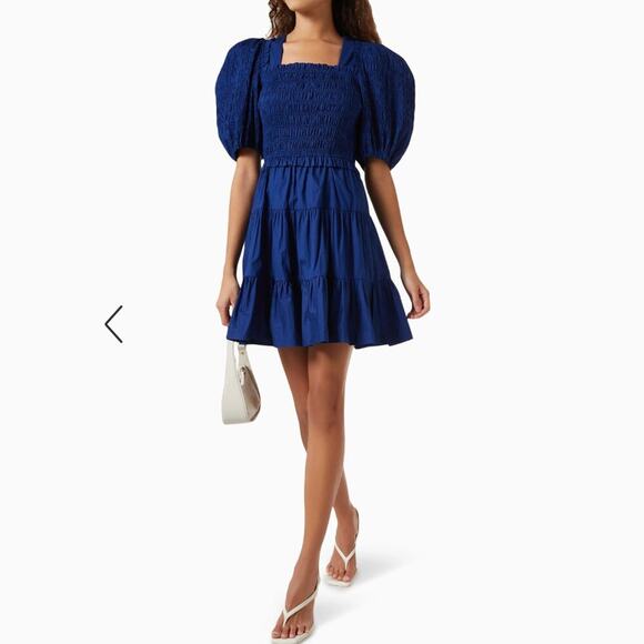 SEA New York Sloane Smocked Cotton Mini Dress Blue Puff Sleeve Tuckernuck XS - Picture 1 of 15